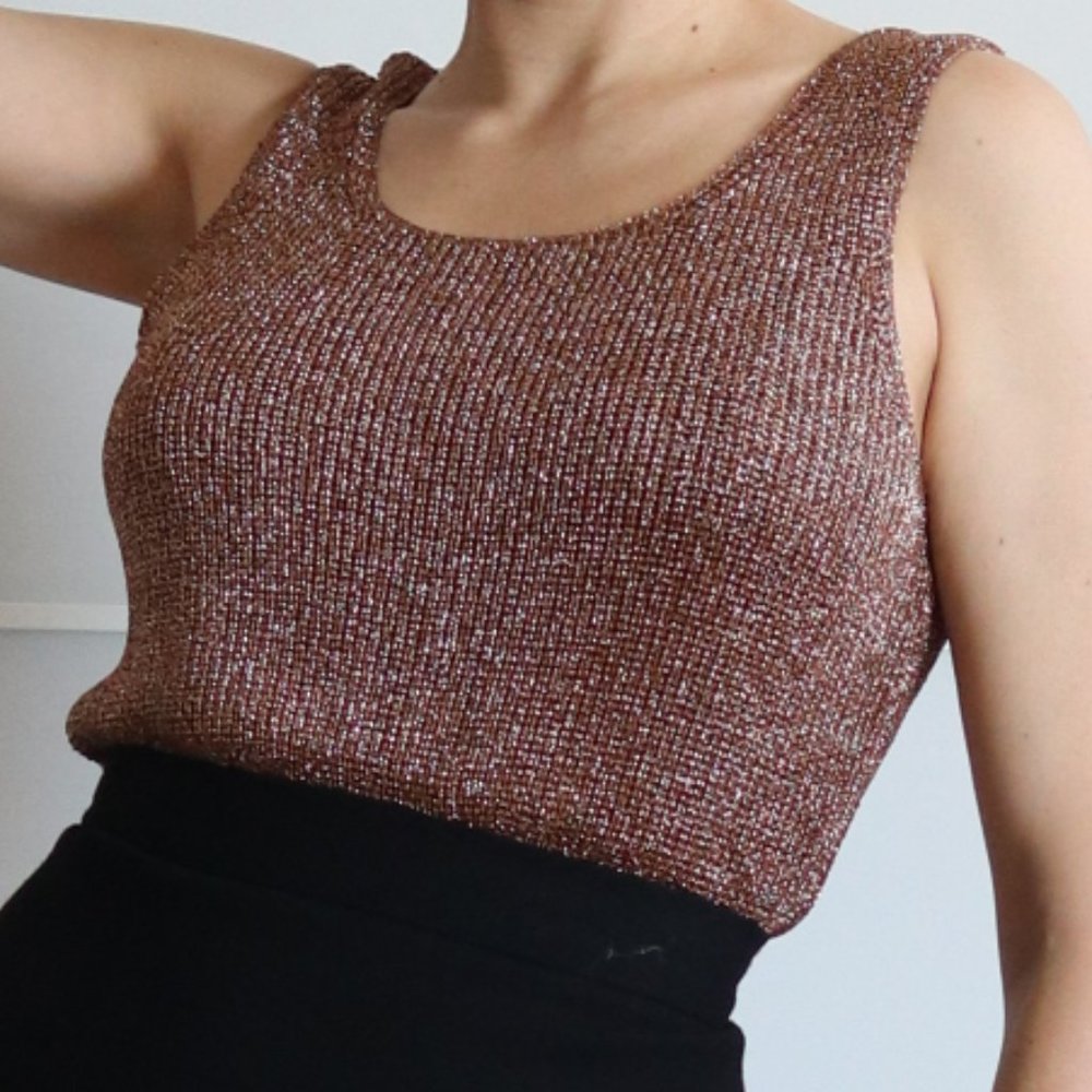 Vintage Rose Gold Knit Tank Top by Suzelle - Picture 7 of 7